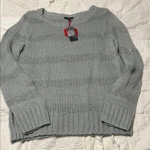 NWT Apt. 9 Gray and Silver Sequins Stripped Sparkly Sweater. Size large